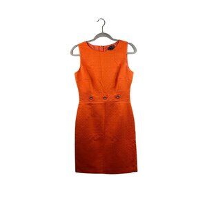 Tahari Arthur S. Levine Orange Textured Sleeveless Sheath Dress Size 4 With Butt